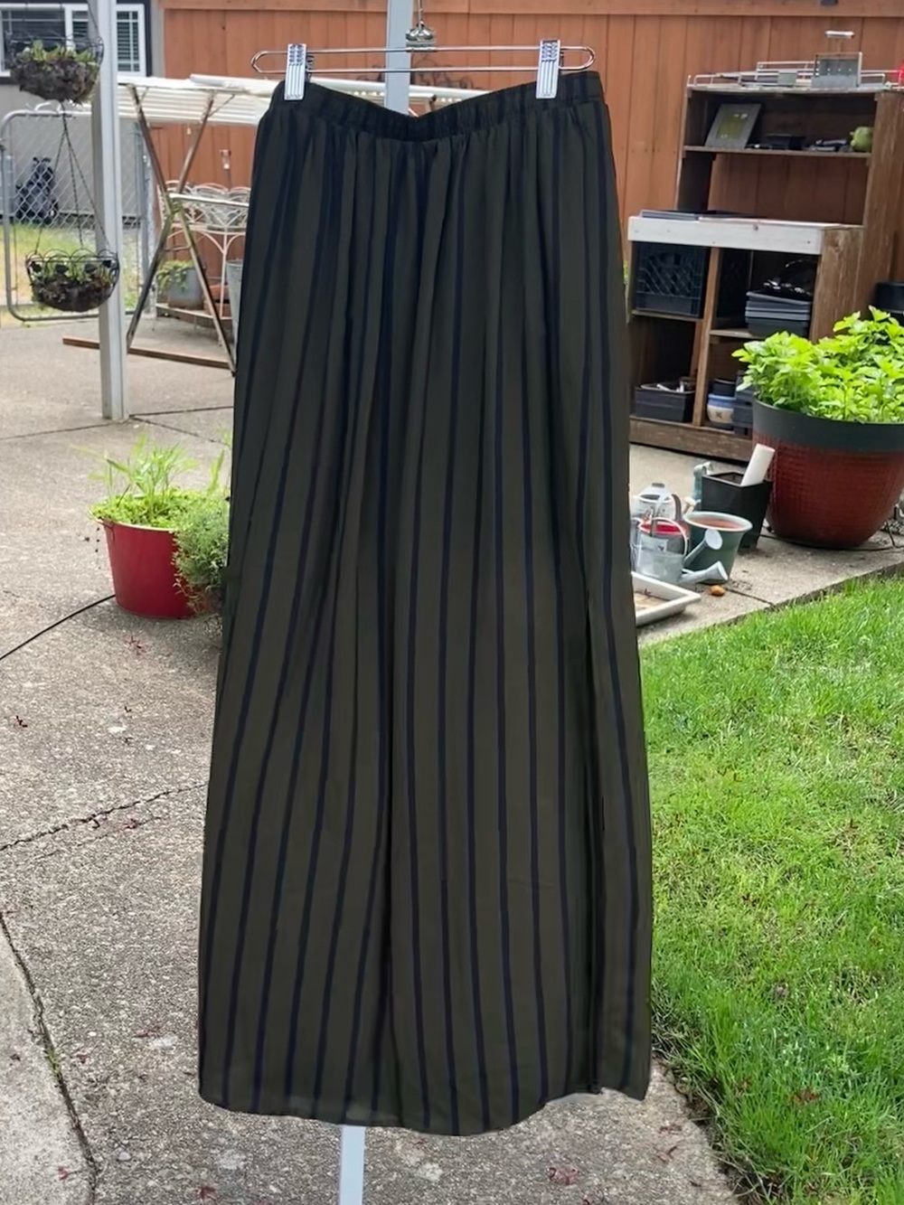 Forever 21 Olive Green and Black Striped Maxi Skirt